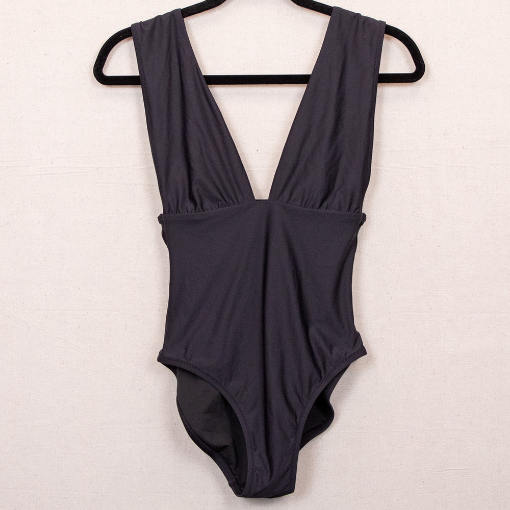J. Crew deep plunge v-neck black one piece swimsuit-2